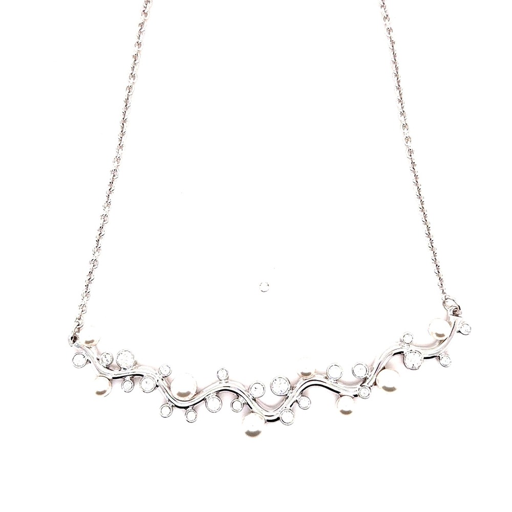 Swarovski Crystal Pearl Vine Necklace Silver Tone Adjustable 15-17.5 Inch
